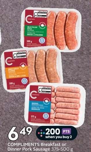 COMPLIMENTS Breakfast or Dinner Pork Sausage