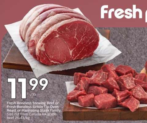 Fresh Boneless Stewing Beef or Fresh Boneless Sirloin Tip Oven Roast or Marinating Steak