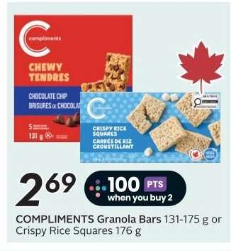 COMPLIMENTS Granola Bars or Crispy Rice Squares
