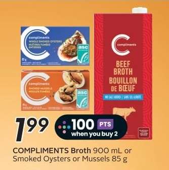 COMPLIMENTS Broth or Smoked Oysters or Mussels