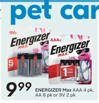 ENERGIZER Max AAA 4 pk, AA 8 pk or 9V 2 pk