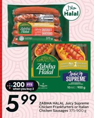 ZABIHA HALAL Juicy Supreme Chicken Frankfurters or Italian Chicken Sausages