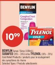 BENYLIN Syrup / Sinus (100mL), SUDAFED (20's - 24's) or TYLENOL (18's - 20's)