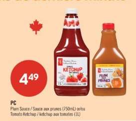 PC Plum Sauce / Sauce aux prunes (750mL) or/ou Tomato Ketchup / ketchup aux tomates (1L)