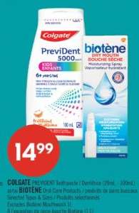 COLGATE PREVIDENT Toothpaste / Dentifrice (93ml – 100ml) or BIOTÈNE Oral Care Products