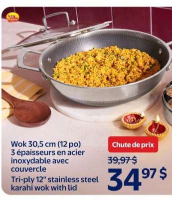 Tri-ply 12" stainless steel karahi wok with lid