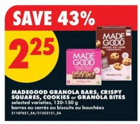 MADEGOOD GRANOLA BARS, CRISPY SQUARES, COOKIES or GRANOLA BITES