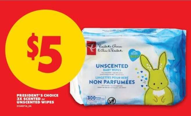 PRESIDENT'S CHOICE 3X SCENTED or UNSCENTED WIPES