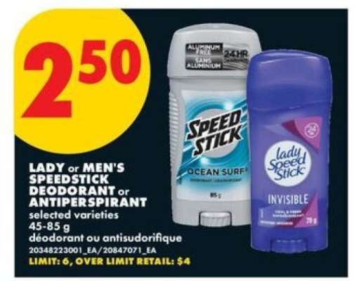 LADY or MEN'S SPEEDSTICK DEODORANT or ANTIPERSPIRANT