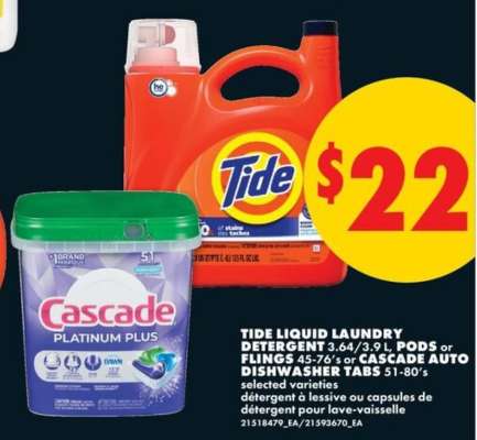 Tide Liquid Laundry Detergent or Cascade Auto Dishwasher Tabs