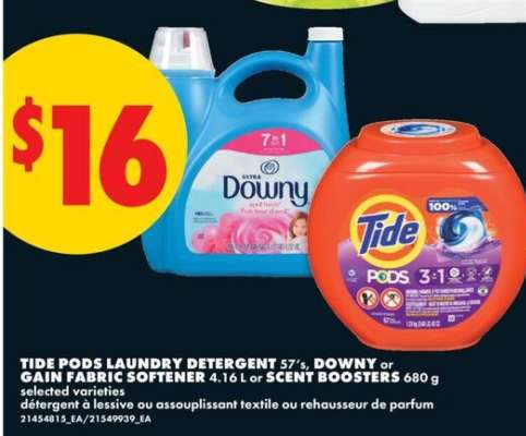 TIDE PODS Laundry Detergent, Downy or Gain Fabric Softener