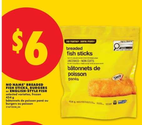 NO NAME® BREADED FISH STICKS, BURGERS or ENGLISH-STYLE FISH