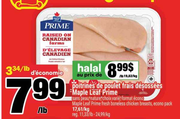poitrines de poulet frais désossées Maple Leaf Prime