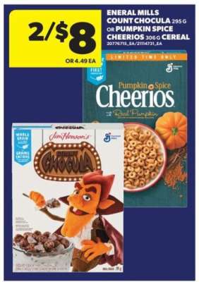 General Mills Count Chocula or Pumpkin Spice Cheerios