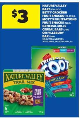Nature Valley Bars, Betty Crocker Fruit Snacks, Mott's Fruitsations Fruit Snacks, General Mills Cereal Bars, Pillsbury Bar