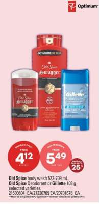 Old Spice body wash, Old Spice Deodorant or Gillette