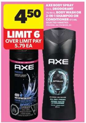 AXE Body Spray, Deodorant, Body Wash or 2-in-1 Shampoo or Conditioner