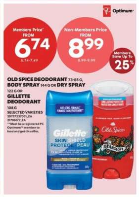 Old Spice Deodorant or Body Spray, Gillette Deodorant
