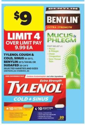 Tylenol Cough & Cold, Sinus / Benylin / Sudafed
