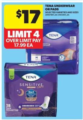 TENA UNDERWEAR OR PADS