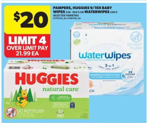 Pampers, Huggies 9/10X Baby Wipes or WaterWipes