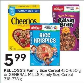 KELLOGG'S Family Size Cereal or GENERAL MILLS Family Size Cereal