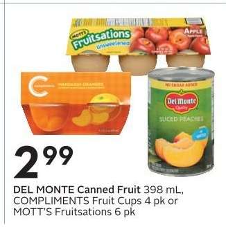 DEL MONTE Canned Fruit, COMPLIMENTS Fruit Cups, MOTT'S Fruitsations