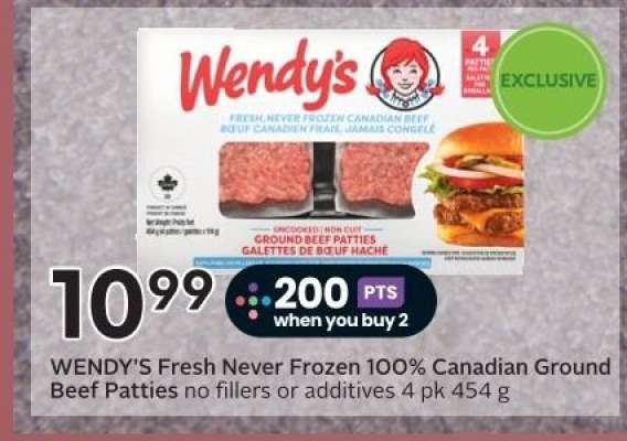 WENDY'S Fresh, Never Frozen 100% Canadian Ground Beef Patties