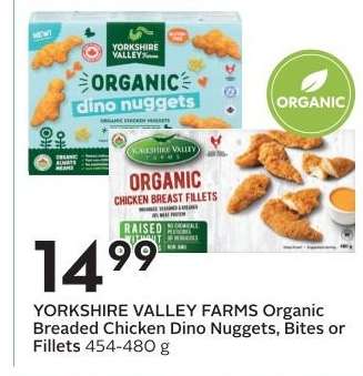 YORKSHIRE VALLEY FARMS Organic Breaded Chicken Dino Nuggets, Bites or Fillets
