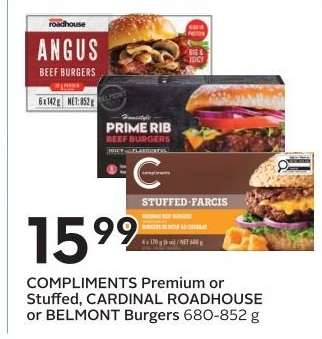 COMPLIMENTS Premium or Stuffed, CARDINAL ROADHOUSE or BELMONT Burgers