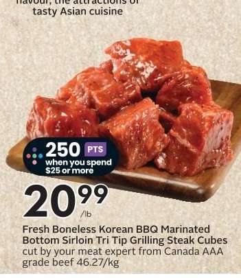 Fresh Boneless Korean BBQ Marinated Bottom Sirloin Tri Tip Grilling Steak Cubes
