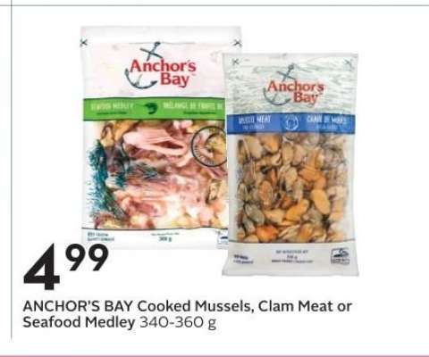 ANCHOR'S BAY Cooked Mussels, Clam Meat or Seafood Medley