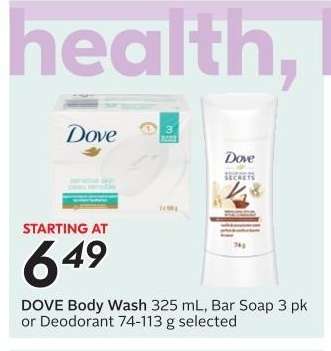 DOVE Body Wash, Bar Soap 3 pk, or Deodorant