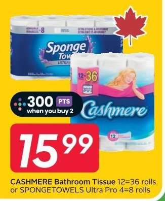 CASHMERE Bathroom Tissue or SPONGETOWELS ULTRA PRO