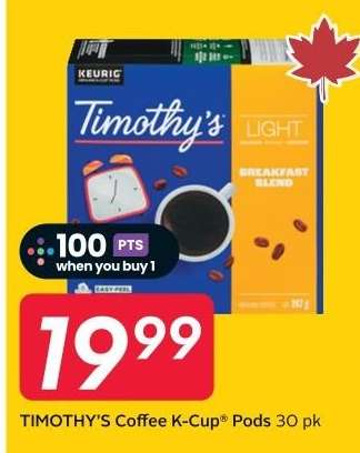 TIMOTHY'S Coffee K-Cup Pods 30 pk