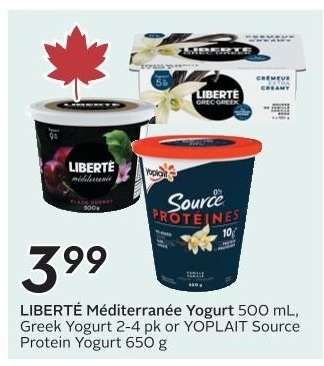 LIBERTÉ Méditerranée Yogurt, Greek Yogurt, or YOPLAIT Source Protein Yogurt