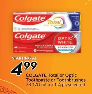 Colgate Total or Optic Toothpaste or Toothbrushes