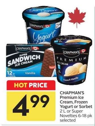 Chapman's Premium Ice Cream, Frozen Yogurt or Sorbet