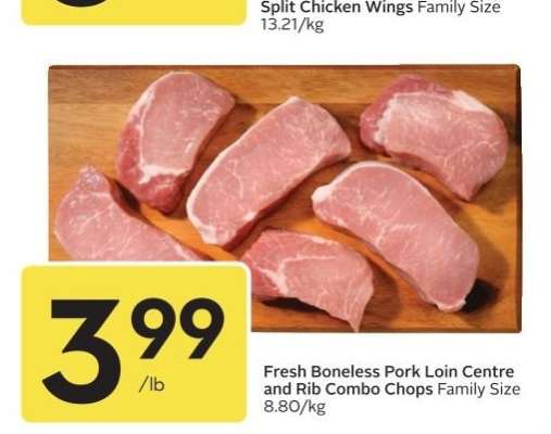 Fresh Boneless Pork Loin Centre and Rib Combo Chops Family Size