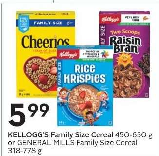 KELLOGG'S Family Size Cereal or GENERAL MILLS Family Size Cereal