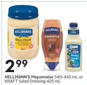 HELLMANN’S Mayonnaise or KRAFT Salad Dressing