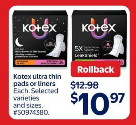 Kotex Ultra Thin pads or liners