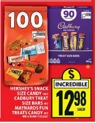 Hershey's Snack Size Candy, Cadbury Treat Size Bars, Maynards Fun Treats Candy