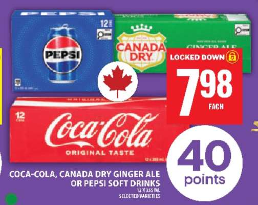 Coca-Cola, Canada Dry Ginger Ale or Pepsi Soft Drinks
