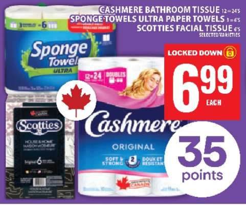Cashmere Bathroom Tissue, Sponge Towels Ultra Paper Towels, Scotties Facial Tissue