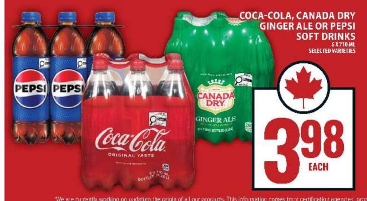 Coca-Cola, Canada Dry Ginger Ale or Pepsi Soft Drinks
